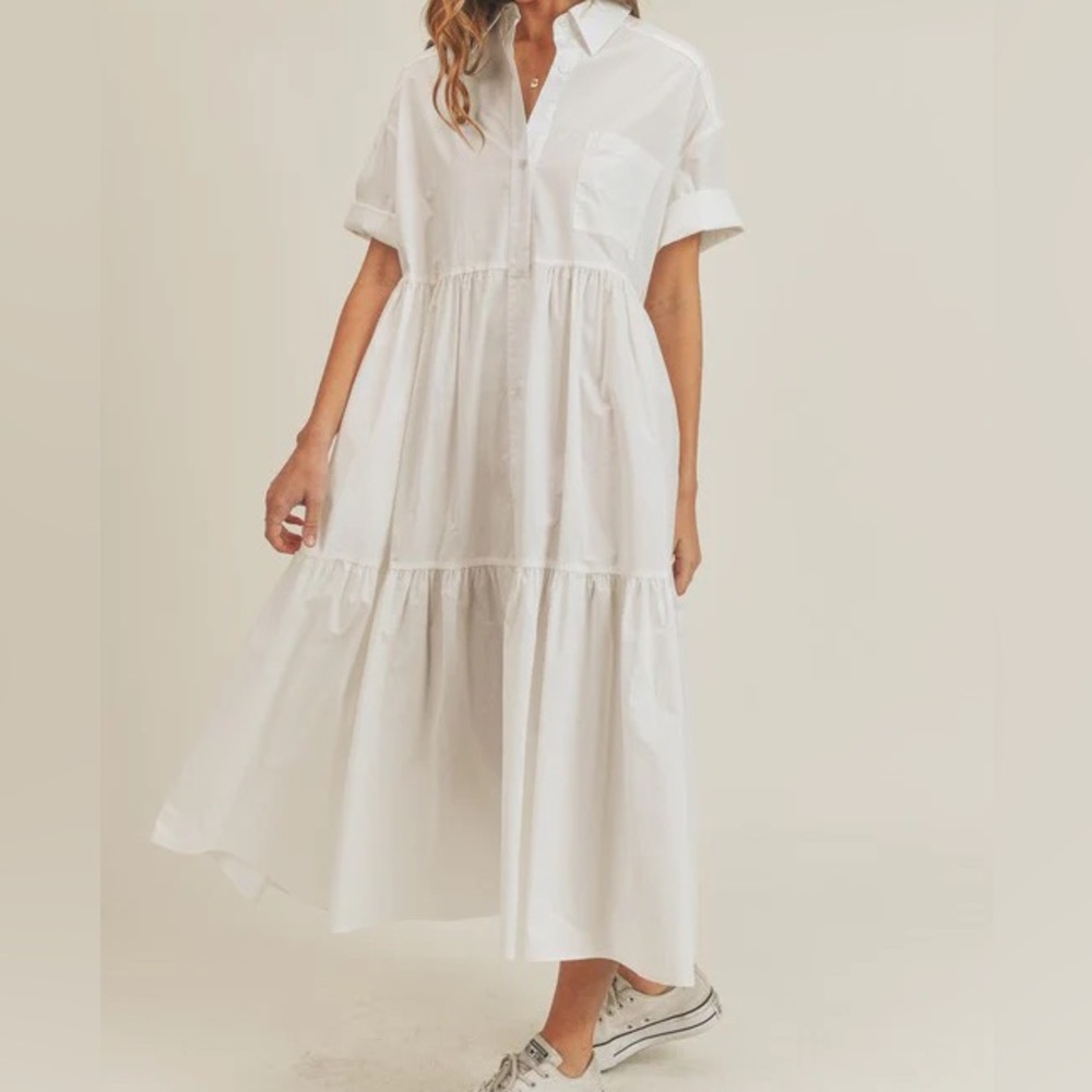 Cotton White Maxi Shirt Dress